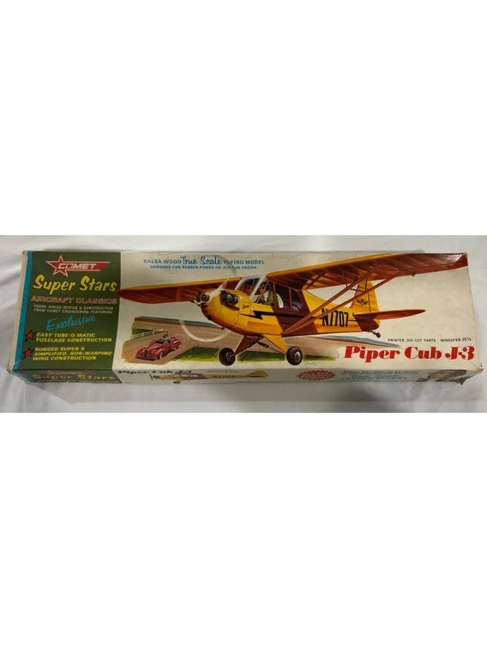 Comet Super Stars Piper Cub J-3 Kit 1623 25.5” Wingspan New Open Box All Pieces